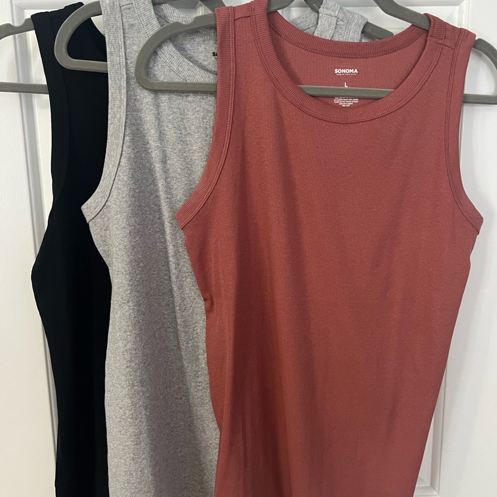 Sonoma Women's Ribbed Tank Tops - Black, Gray, and Mauve